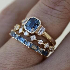 Stacking Rings Synthetic Cubic Zirconia Gold Tone Blue Ring‎ Trio